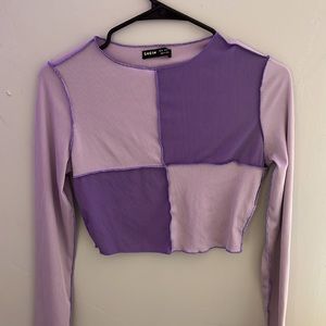 Contrast Stitch Colorblock Crop Tee
